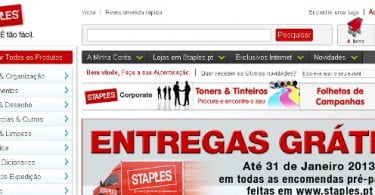 Staples com entregas gratuitas de encomendas online até janeiro de 2013