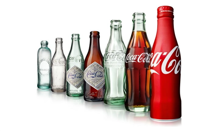 garrafas Coca Cola evolução  anos