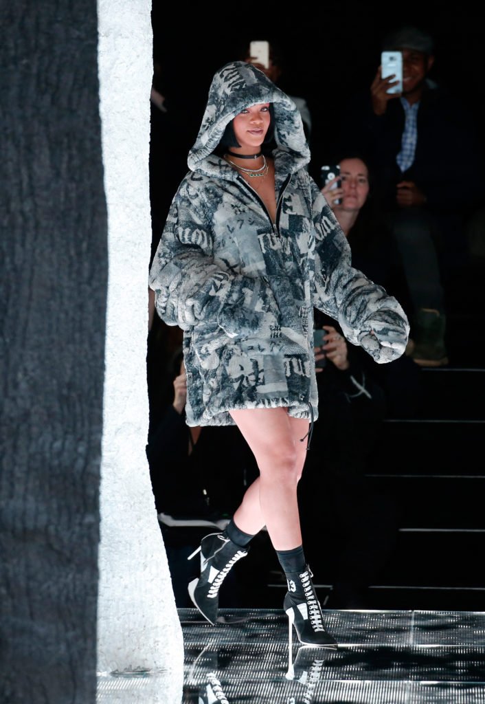 NEW YORK, NY - FEBRUARY 12: Rihanna walks the runway at the FENTY PUMA by Rihanna AW16 Collection during Fall 2016 New York Fashion Week at 23 Wall Street on February 12, 2016 in New York City. (Photo by JP Yim/Getty Images for FENTY PUMA)