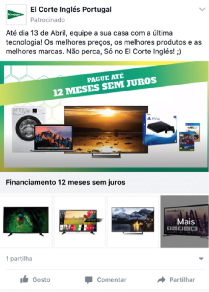 El Corte Inglés Facebook Collection Distribuição Hoje