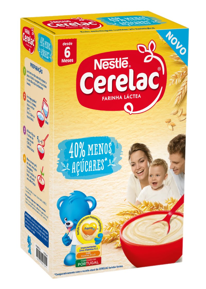 Fruto da investigação e desenvolvimento da Nestlé chega uma nova versão da papa Cerelac com 40% menos açúcares, comparativamente com a receita atual.