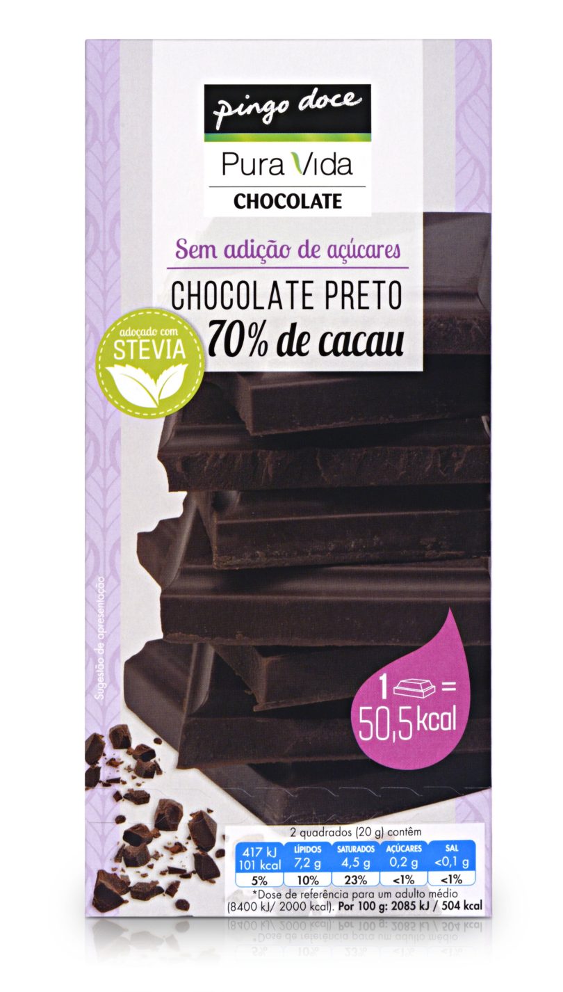 Chocolate Preto AdoÃ§ado com Stevia Pura Vida g