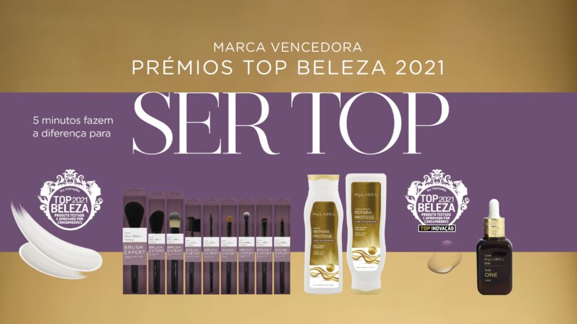 O Champô e Condicionador Repara e Protege, o Sérum The One e nove pincéis de maquilhagem da MyLABEL ganharam Prémio Top Beleza 2021.